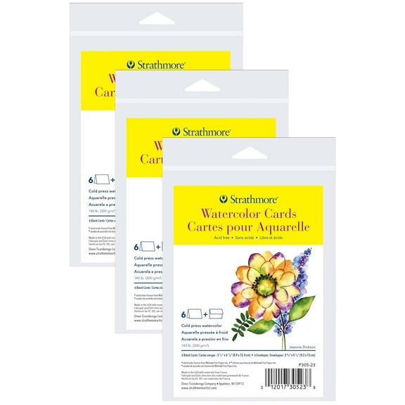 Strathmore 300 Series Watercolor Cards & Envelopes, Anniversary Size, 3.5x4.875 inch, 6 Per Pack, 3 Packs