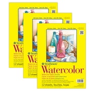 Strathmore 300 Series Watercolor Pad, Cold Pressed, Tape Binding, 12 Sheet, 9x12 inch, Pack of 3