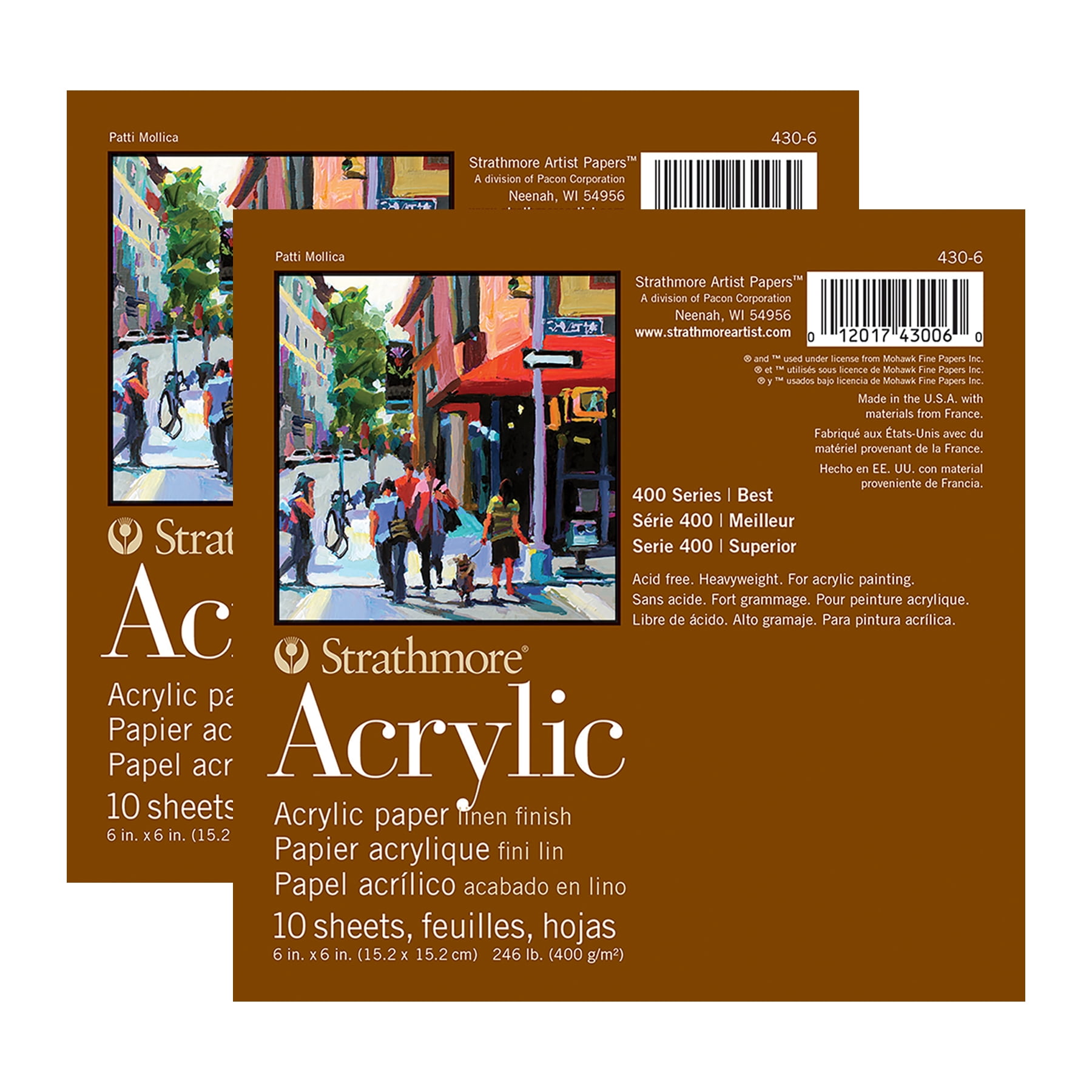 Strathmore 400 Series Acrylic Paper Pad, Glue Binding, 10 Sheet, 6x6 in, Set of 2