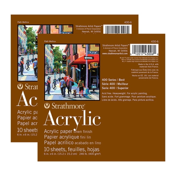 Strathmore 400 Series Acrylic Paper Pad, Glue Binding, 10 Sheet, 6x6 in, Set of 2