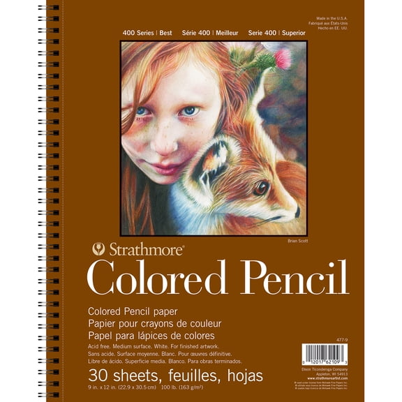 Strathmore 400 Series Colored Pencil Paper Pad, Side Wire Bound, 9x12 inches, 30 Sheets (100lb/163g)
