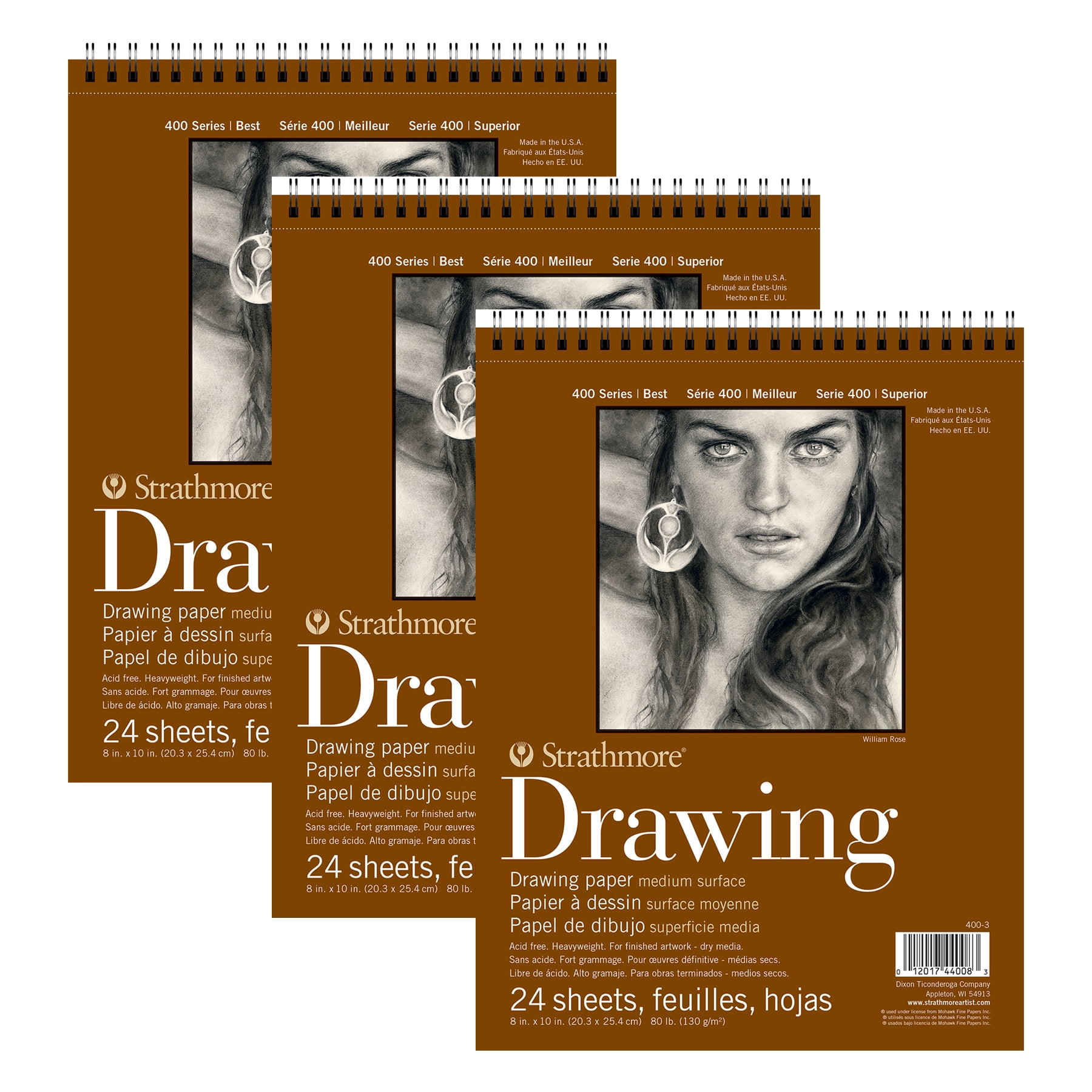 Strathmore 400 Series Drawing Pad, Smooth Finish, Wire Binding, 24 Sheet, 8x10 inch, Pack of 3
