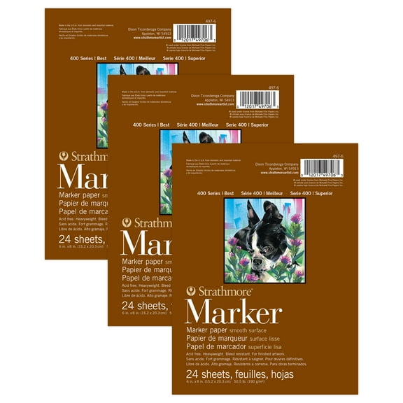 Strathmore 400 Series Marker Pad, Glue Binding, 24 Sheet, 6x8 inch, Pack of 3