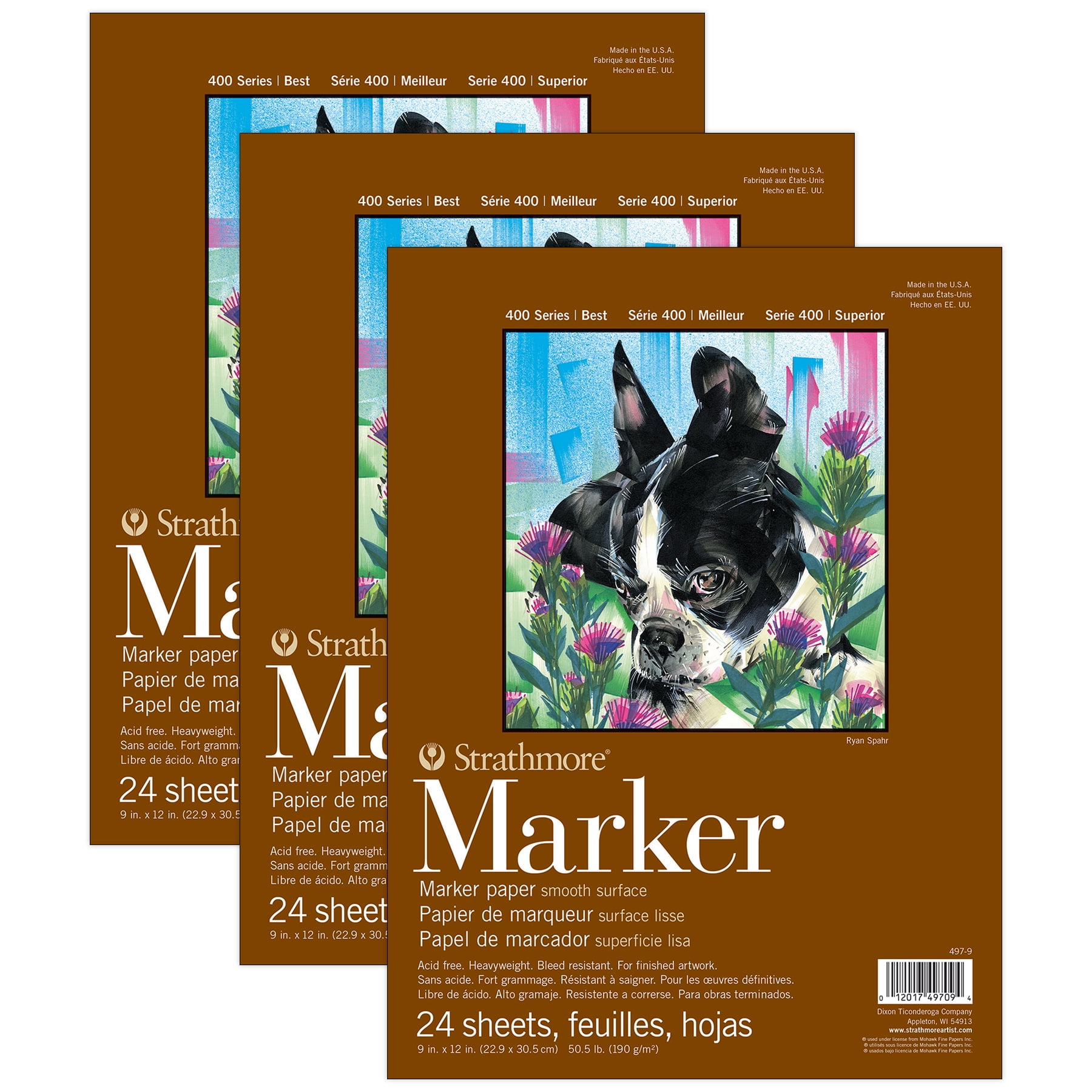 Strathmore 400 Series Marker Pad, Glue Binding, 24 Sheet, 9x12 inch, Pack of 3