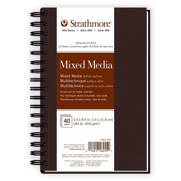 Strathmore 400 Series Mixed Media Paper Art Book, Matte Brown Cover, Natural White, Side Wire Binding, 20 Sheets, 5.5x8.5 inch