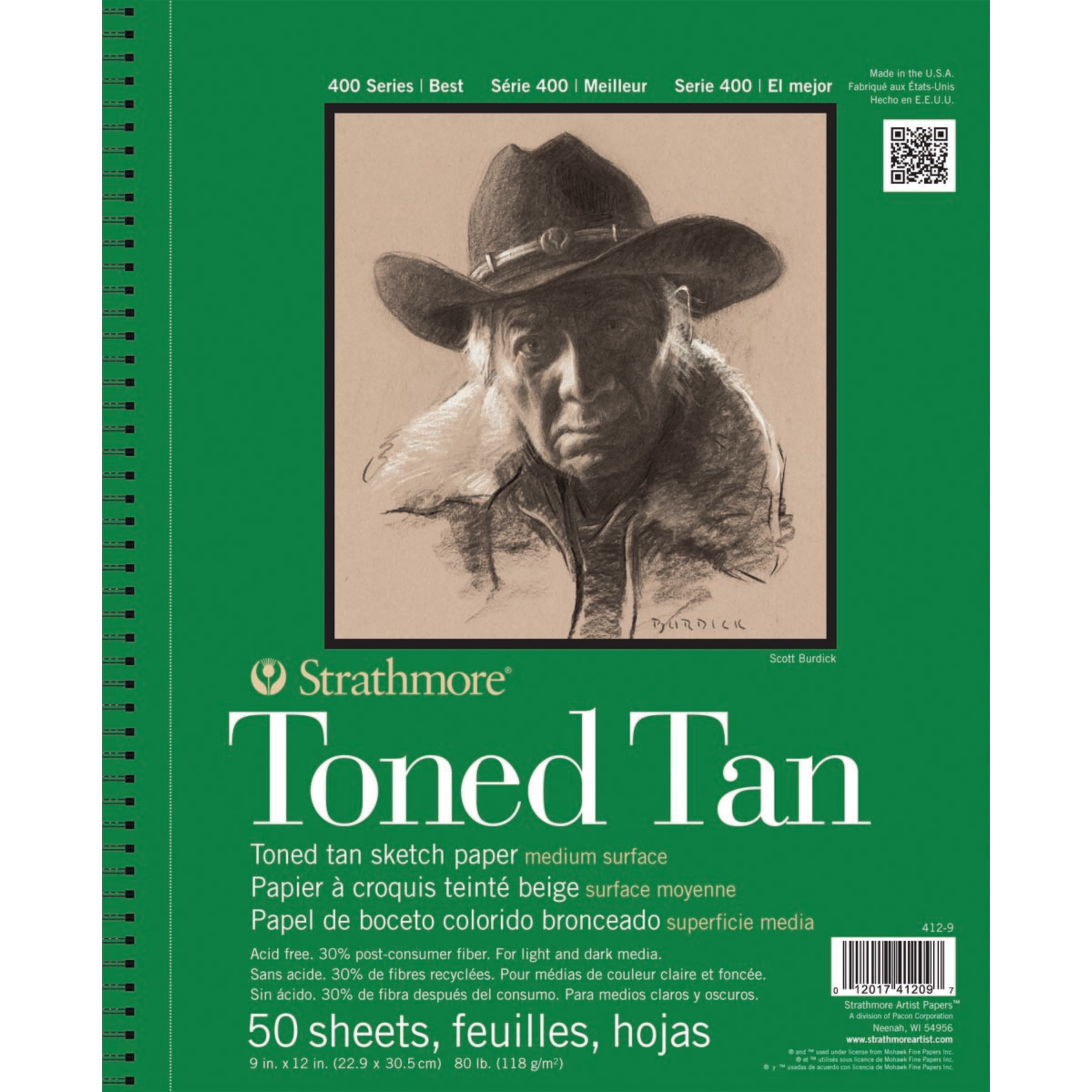 Strathmore 400 Series Sketch Paper Pad, Toned Tan, Side Wire Bound, 9x12 inches, 50 Sheets (80lb/118g)