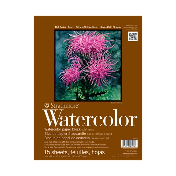 Strathmore 400 Series Watercolor Block, Cold Press, 11"x15" Bound (4 sides), 15 Sheets/Block 11x15