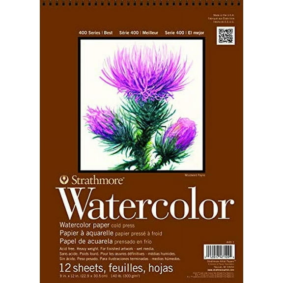 Strathmore 400 Series Watercolor Pad, Top Wire Binding, 12 Sheet, 9x12 inch, 1 Count