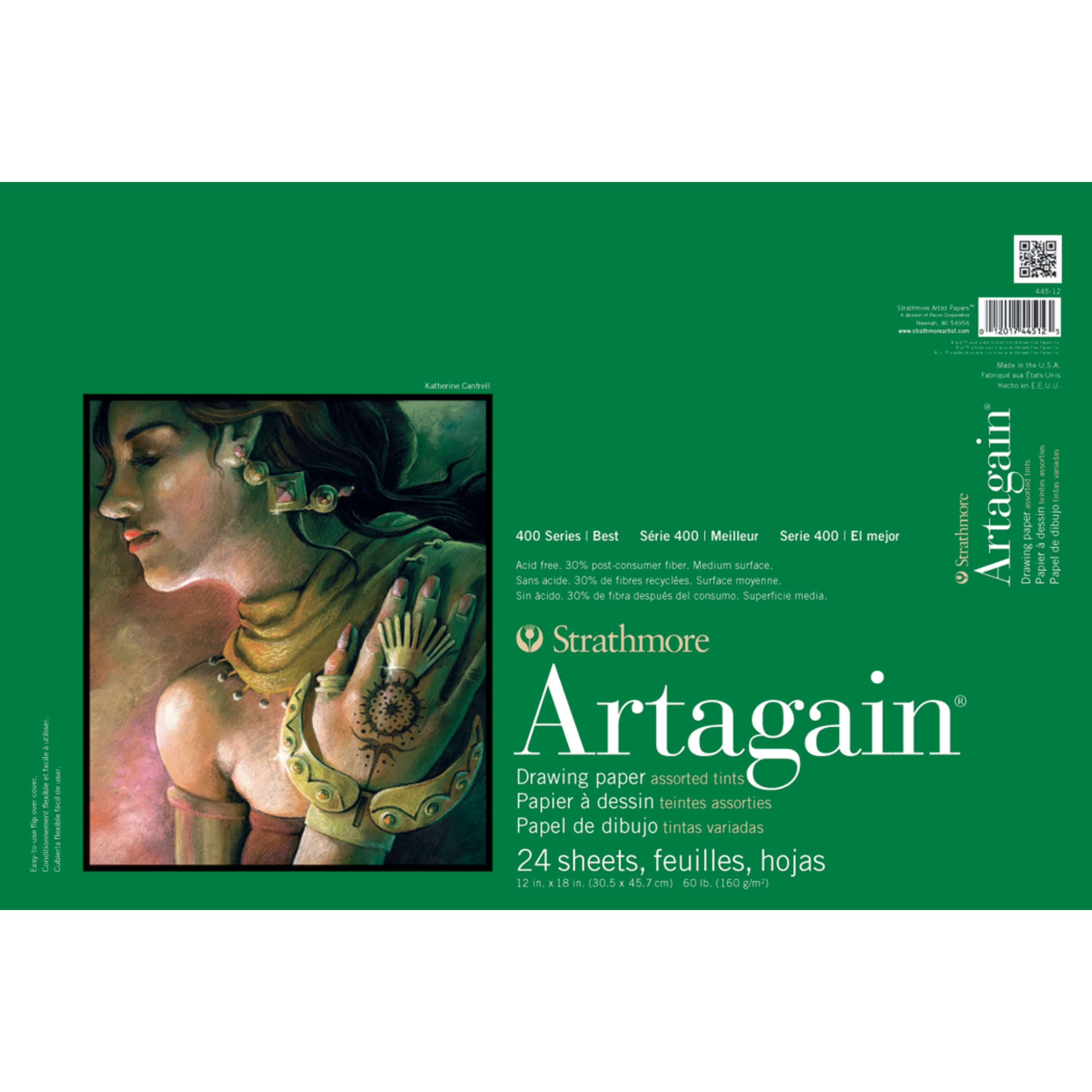Strathmore Artagain 400 Series Paper, 19 x 25 Inches, Flannel White, 25 Sheets