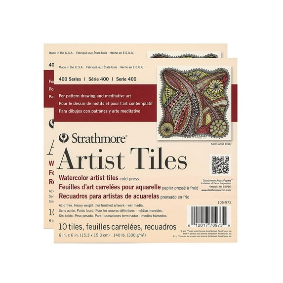 Strathmore Artist Tiles Watercolor Pad 6" x 6" 10 Sheets/Pad 2 Pads/Pack (PK2-105-973-1) 04641-PK2