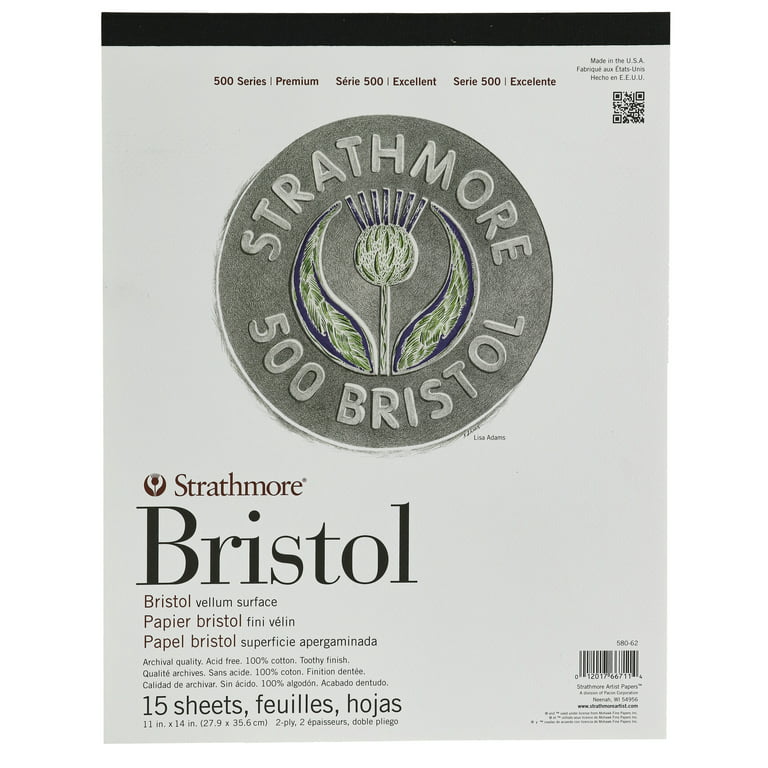 Strathmore (580-62 500 Series Bristol, 2-Ply Vellum Surface, 11x14,  White, 15 Sheets