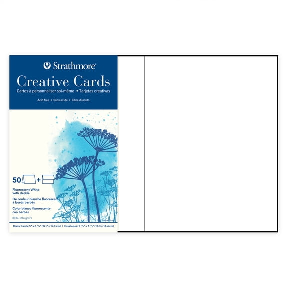 Strathmore Creative Cards, Full Size, Fluorescent White with Deckle, 50/Pkg.