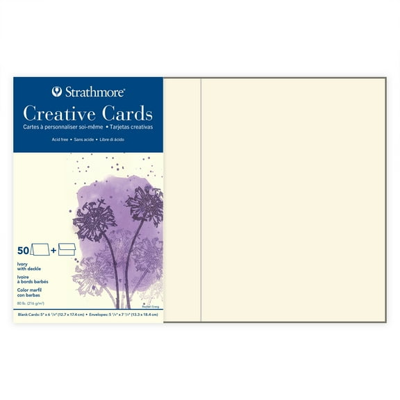 Strathmore Creative Cards, Full Size, Ivory with Ivory Deckle, 50/Pkg.