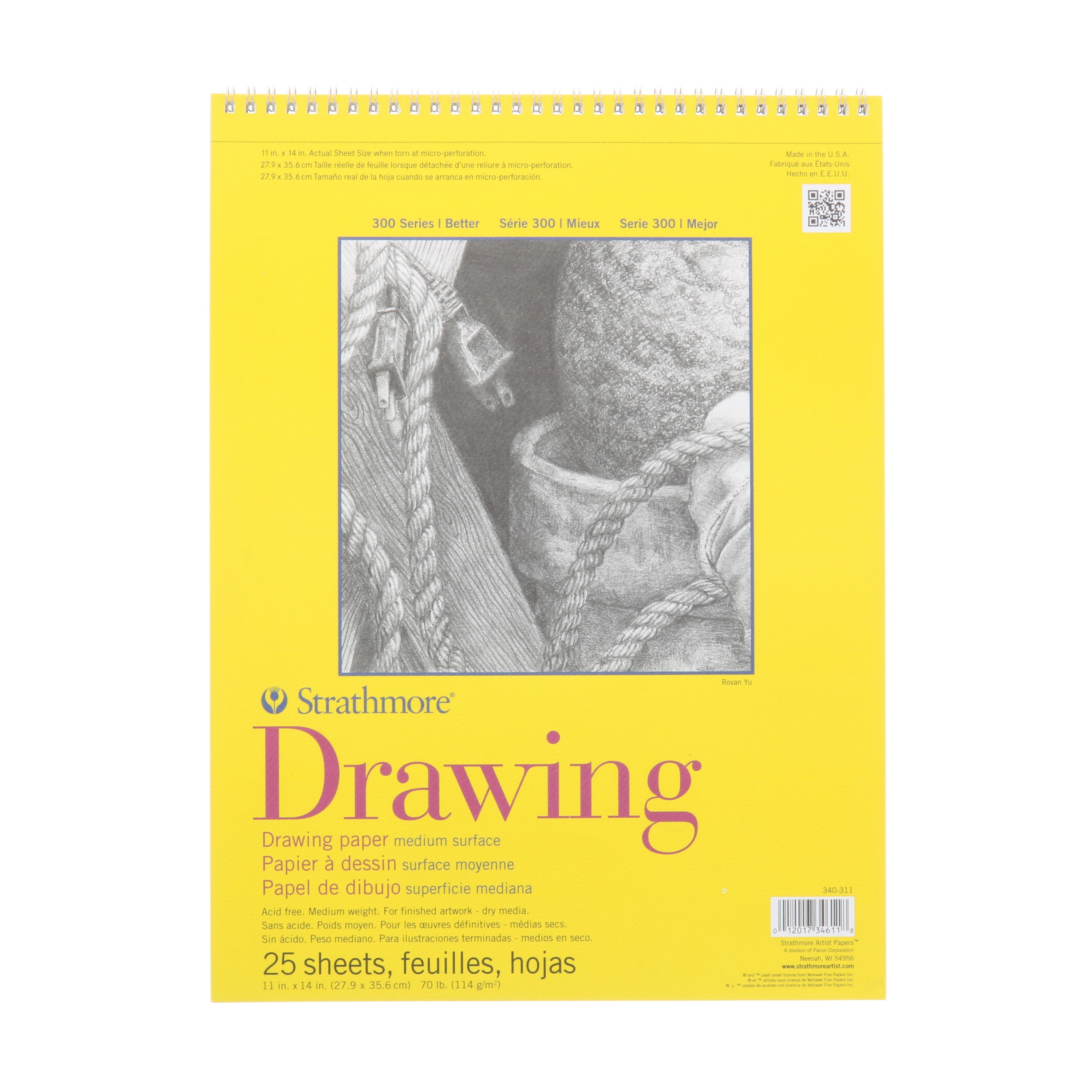 Strathmore Drawing Paper Pad, 300 Series, 25 Sheets, 11" x 14", Spiral