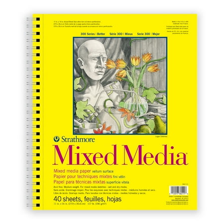 Strathmore 300 Side Spiral Binding Acid-Free Medium-Weight Mixed Media Pad, 90 lb, 11 X 14 in, 40 Sheets