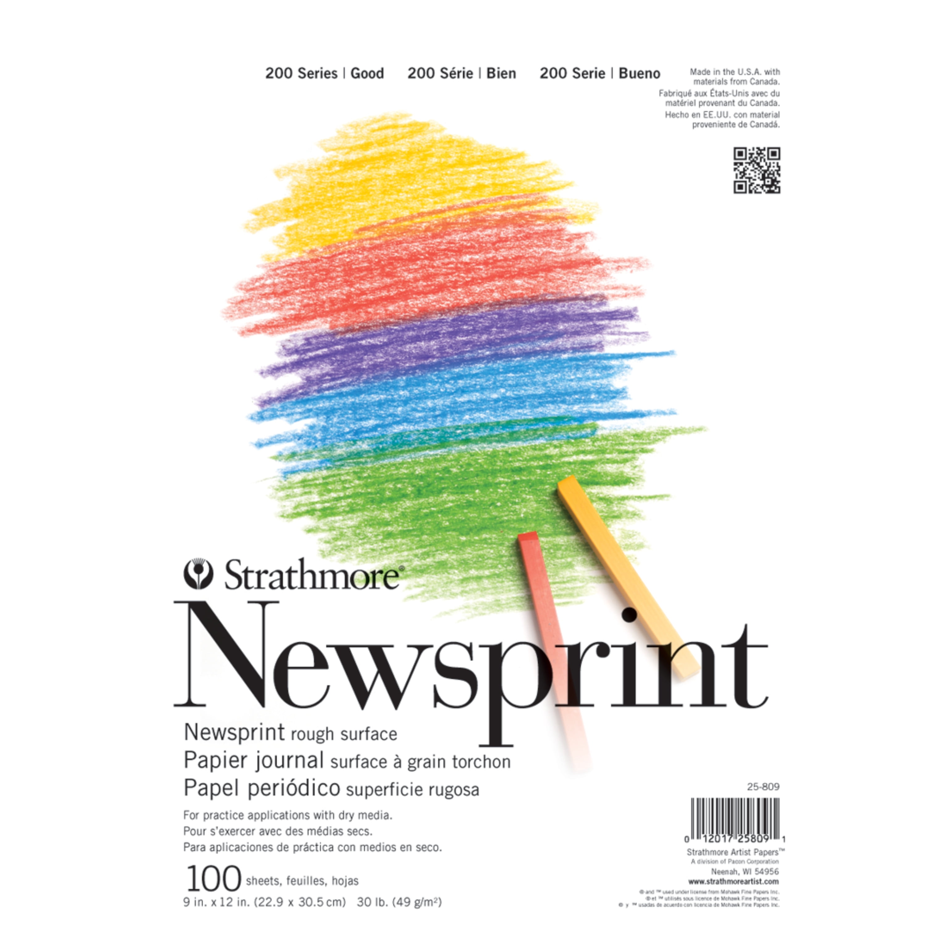 Strathmore Newsprint Paper Pad, 200 Series, 9in x 12in, 100 Sheets