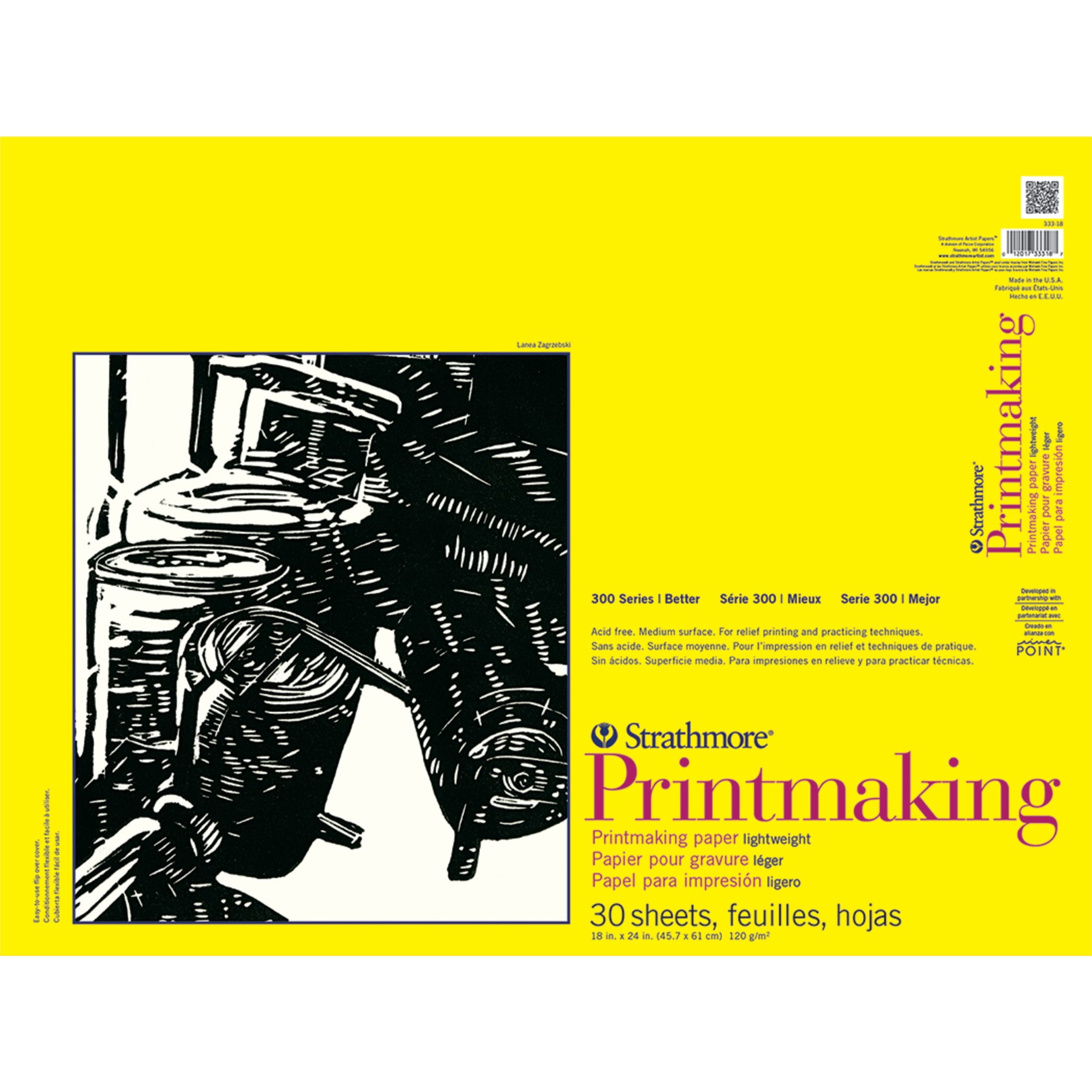 Strathmore Printmaking Lightweight Pad, 300 Series, 18 in x 24 in, 30 Sheets