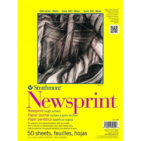 Strathmore 300 Tape Binding Heavy Weight Newsprint Pad, 32 lb, 9 X 12 in, 50 Sheets