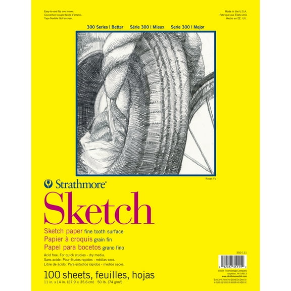 Strathmore Sketch Paper Pad, 300 Series, Tape-Bound, 11" x 14"", 100 Sheets
