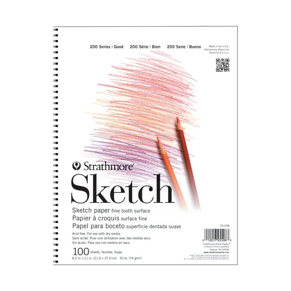 Strathmore Sketch Paper Pad, 200 Series, 8.5 in x 11 in, Wirebound