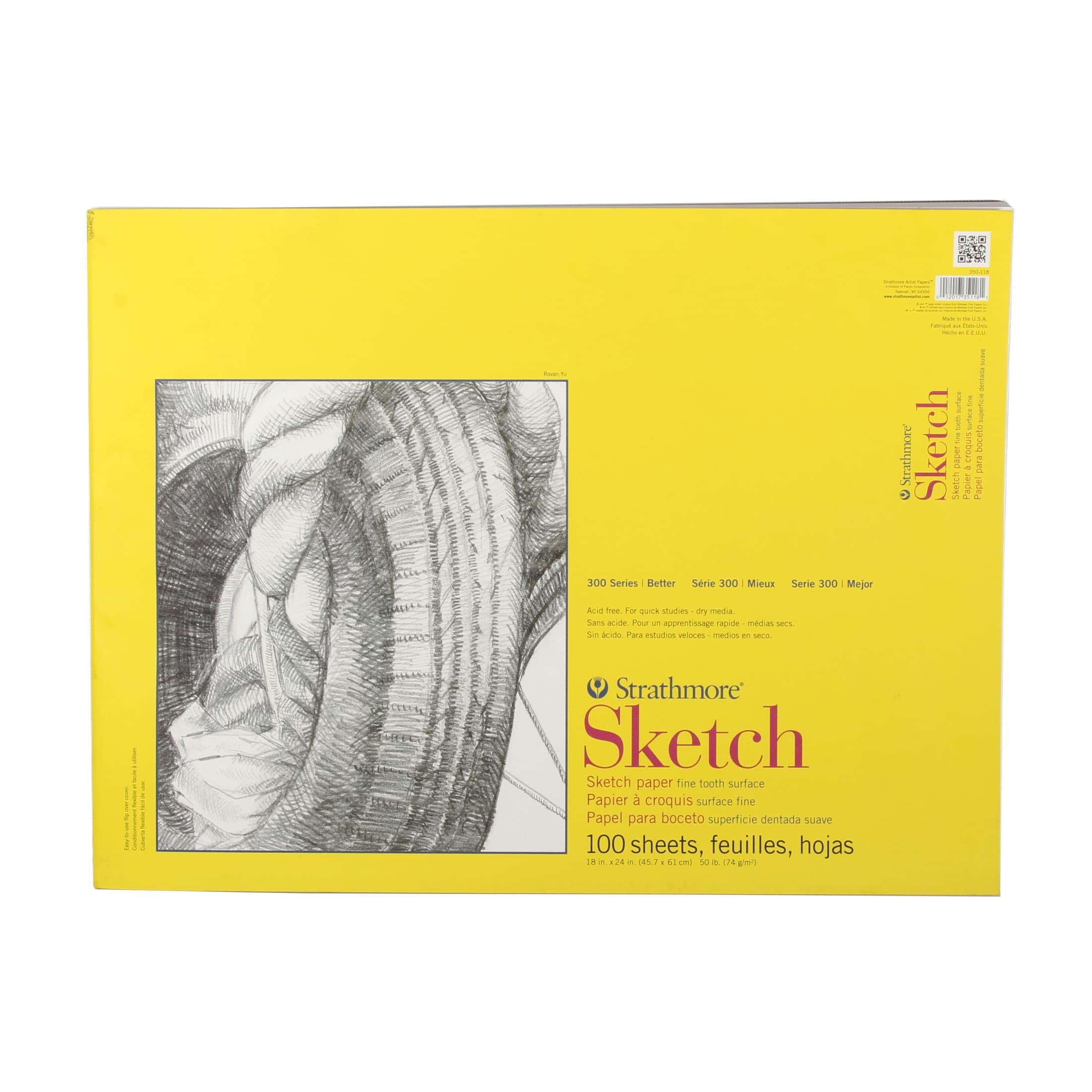 Strathmore Sketch Paper Pad, 300 Series, Glue Bound, 18 in x 24 in, 100 Sheets