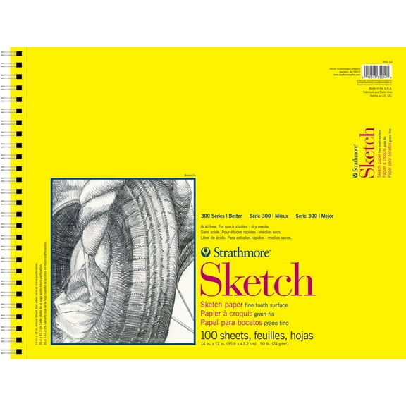Strathmore Sketch Paper Pad, 300 Series, Spiral-Bound, 14in x 17in, 100 Sheets