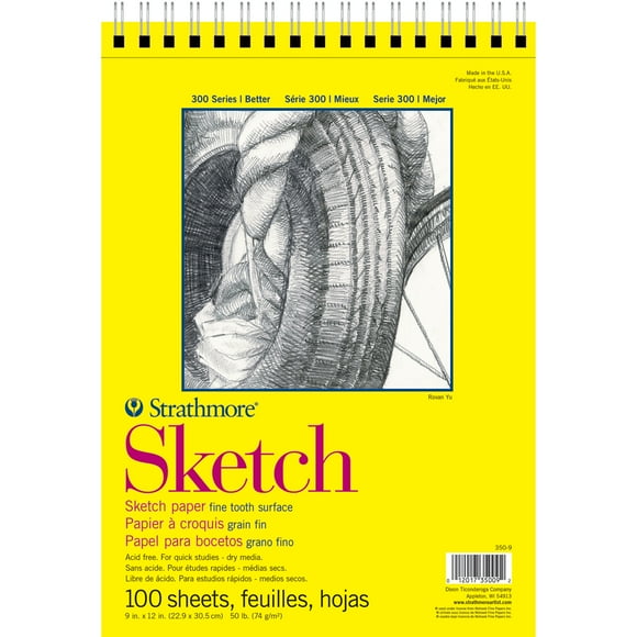 Strathmore Sketch Paper Pad, 300 Series, Spiral-Bound, 9" x 12", 100 Sheets