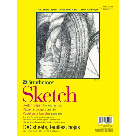 Strathmore Sketch Paper Pad, 300 Series, Tape-Bound, 9in x 12in, 100 Sheets