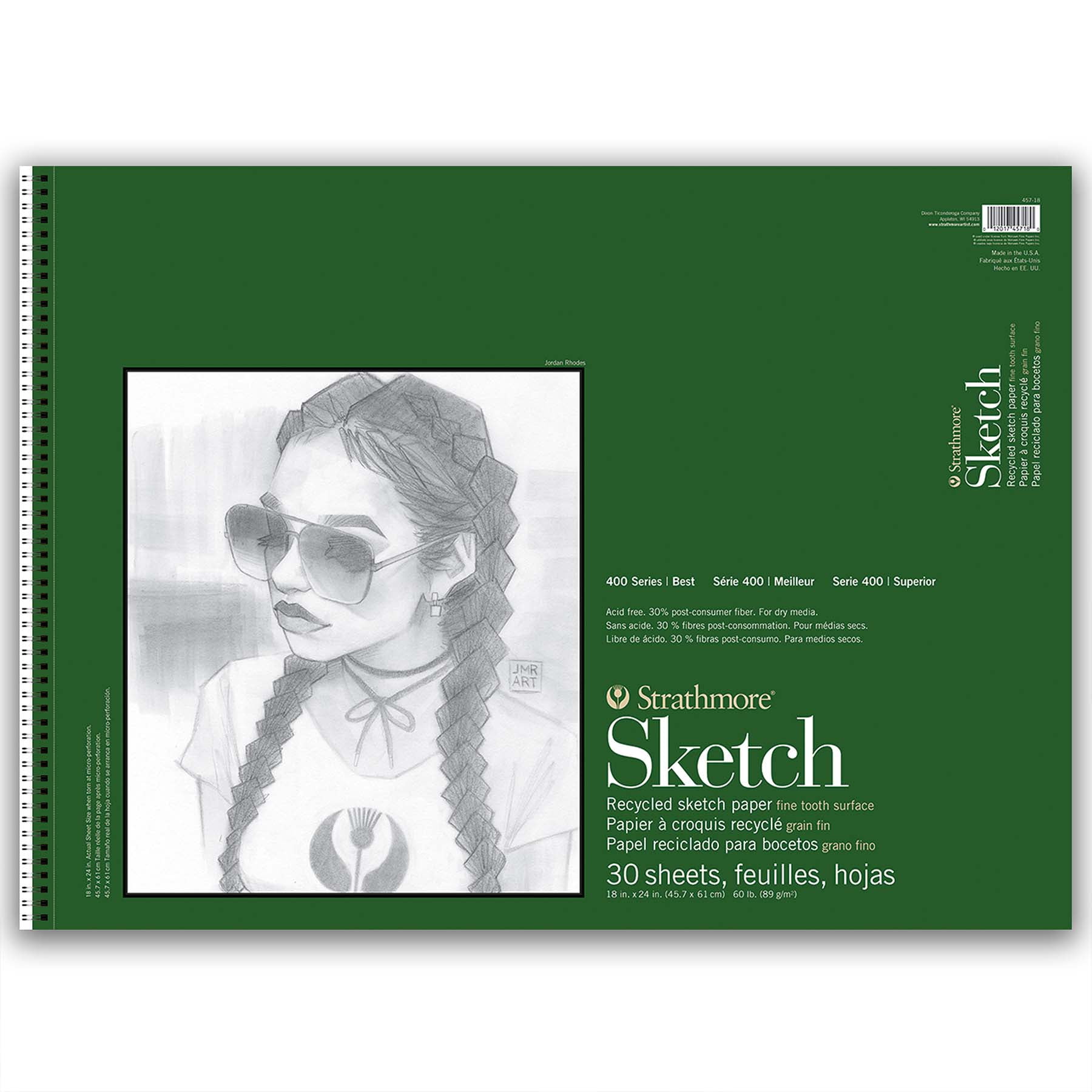 Strathmore Sketch Paper Pad, 400 Series, Recycled, 18 in x 24 in, 30 Sheets