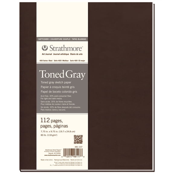 Strathmore Soft Cover Toned Art Journal, 400 Series, 112 pages, 7.75" x 9.75", Gray