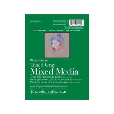 Strathmore Toned Mixed Media Paper Pad, 400 Series, 6 in x 8 in, 15 Sheets, Gray