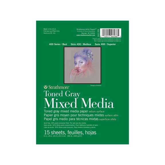 Strathmore Toned Mixed Media Paper Pad, 400 Series, 6 in x 8 in, 15 Sheets, Gray