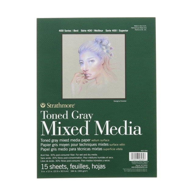Strathmore Toned Mixed Media Paper Pad, 400 Series, 9" x 12",15 Sheets, Gray