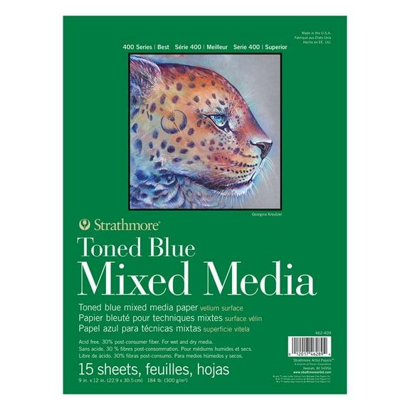 Strathmore Toned Mixed Media Paper Pad, 400 Series, 9" x 12", 15 Sheets, Toned Blue