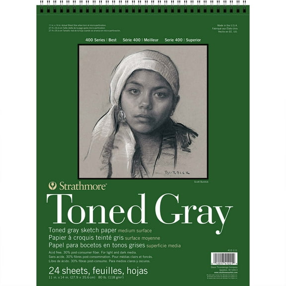 Strathmore Toned Sketch Paper Pad, 400 Series, 11in x 14inin, 24 Sheets, Gray