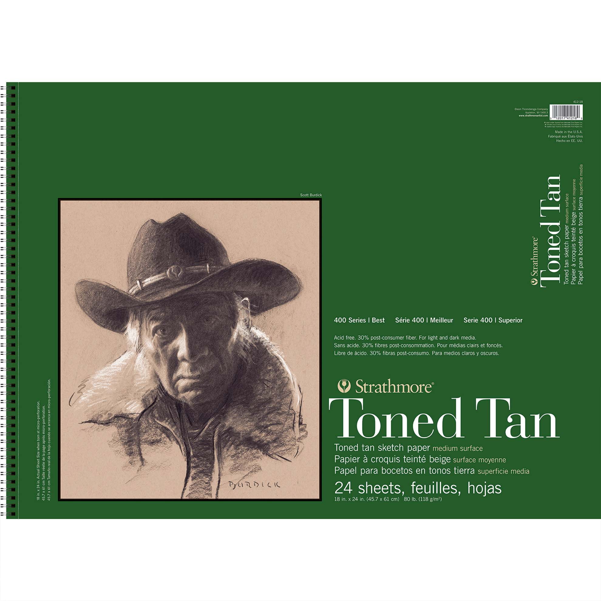 Strathmore Toned Sketch Paper Pad, 400 Series, 18 in x 24 in, 24 Sheets, Tan