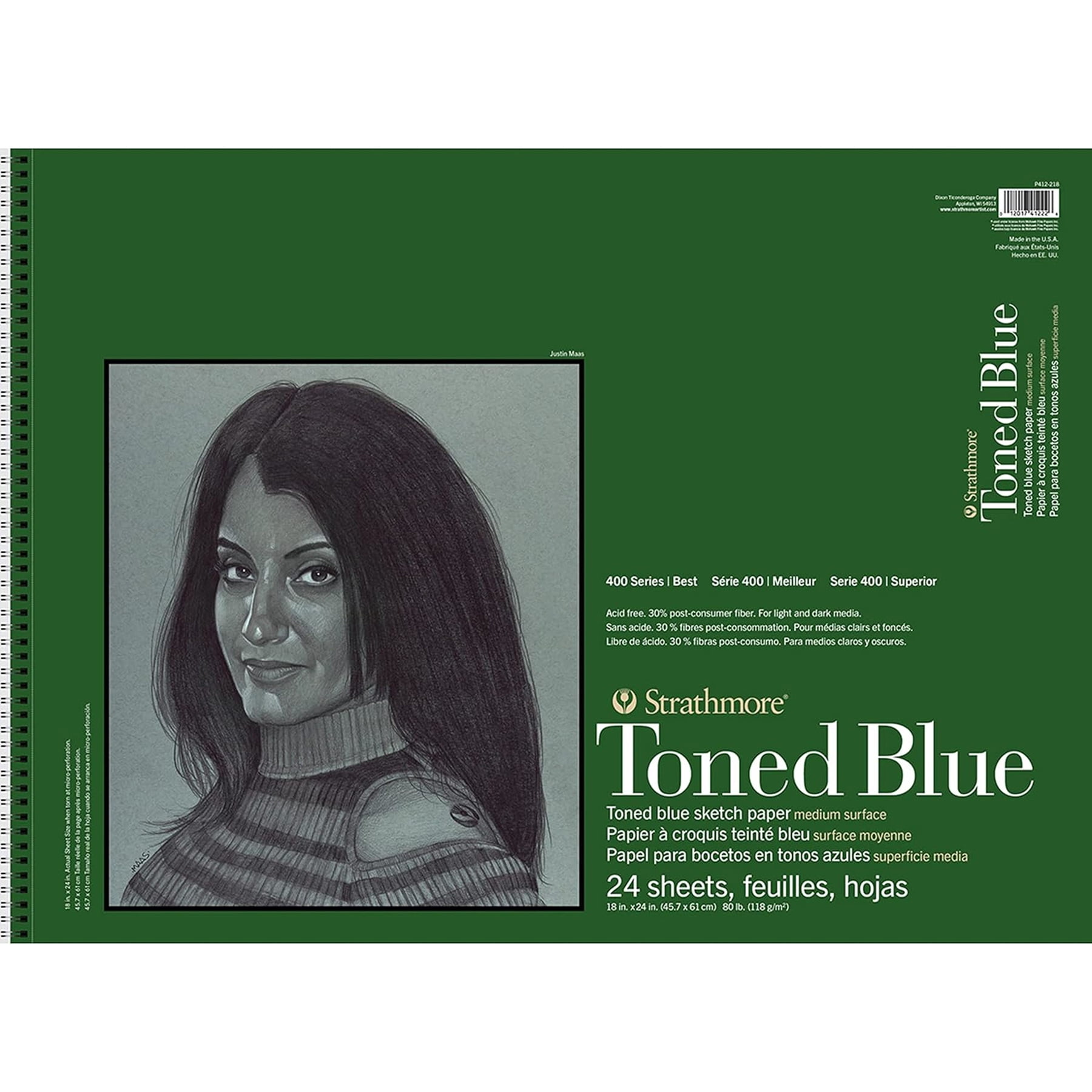 Strathmore Toned Sketch Paper Pad, 400 Series, Wire-Bound, 24 Shts./Pad, 18" x 24", Blue