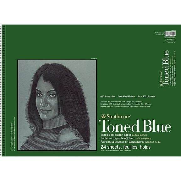 Strathmore Toned Sketch Paper Pad, 400 Series, Wire-Bound, 24 Shts./Pad, 18" x 24", Blue