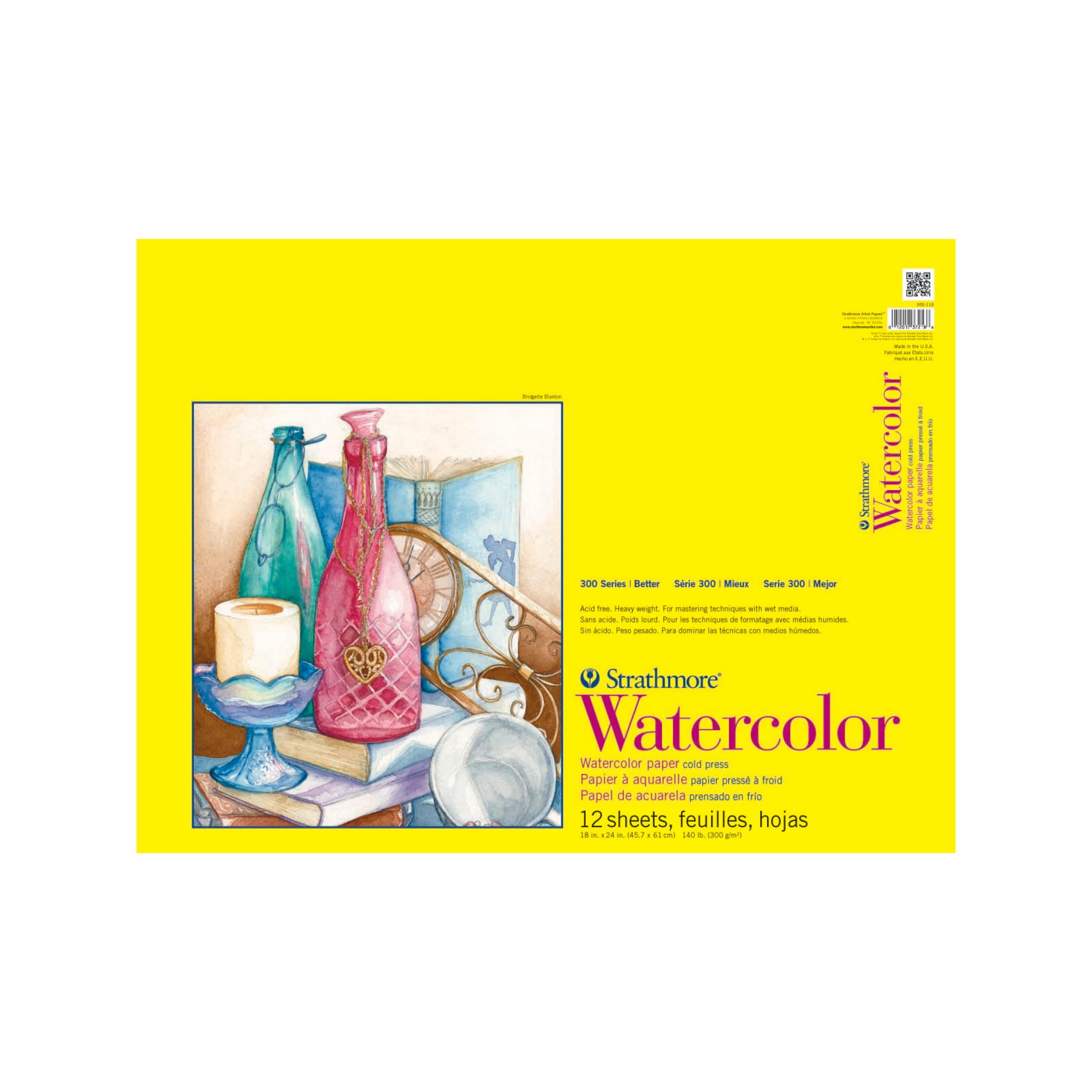 Strathmore Watercolor Paper Pad, 300 Series, 18 in x 24 in, Spiral-Bound