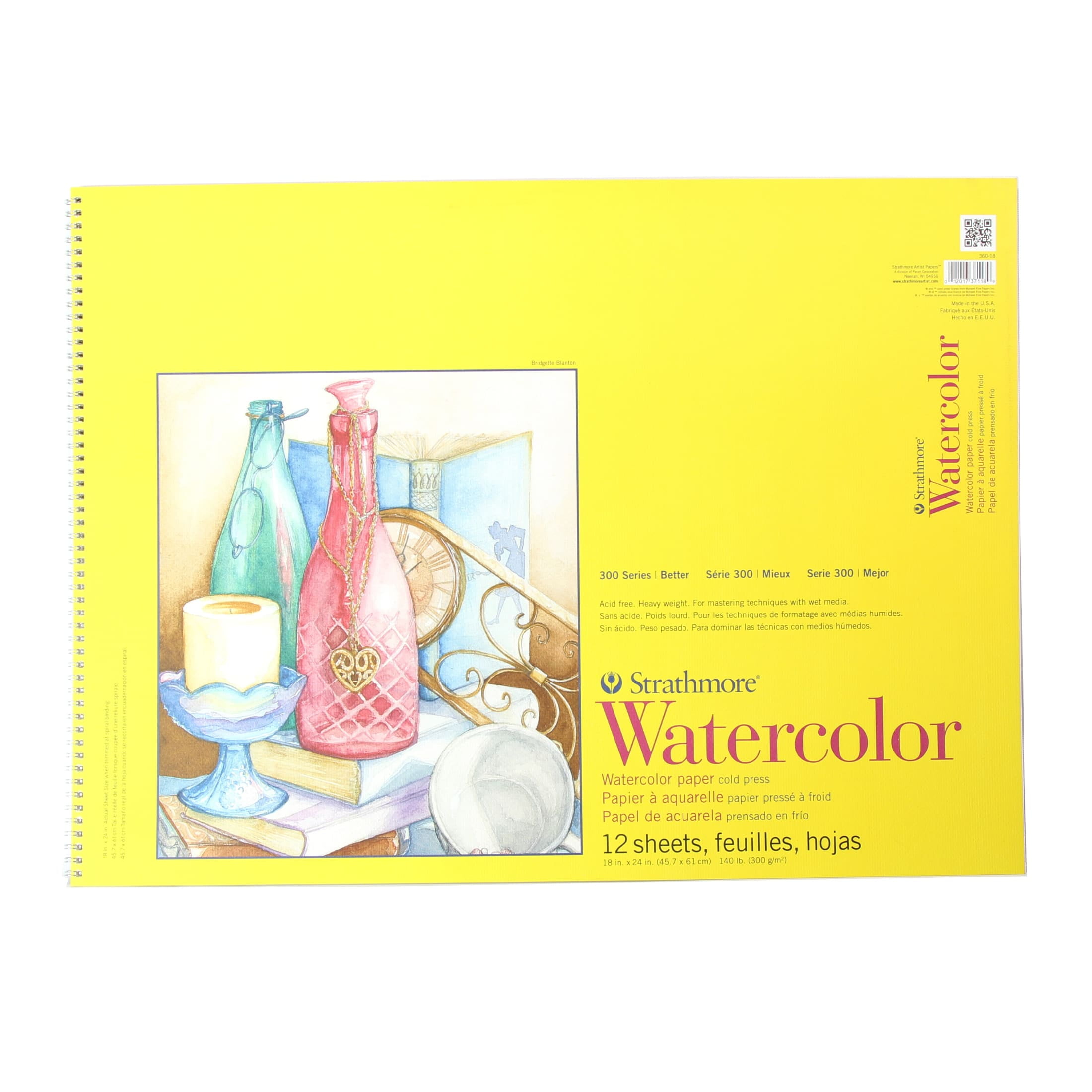Strathmore Watercolor Paper Pad, 300 Series, 18 in x 24 in, Tape-Bound