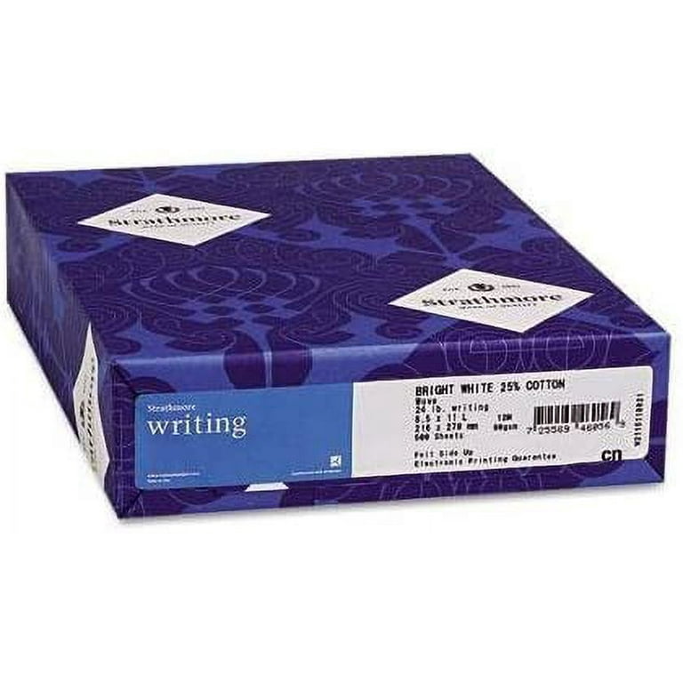 Strathmore Writing Bright White Paper - 8 1/2 x 11 in 24 lb Writing Wove 25% Cotton Watermarked 500 per Ream