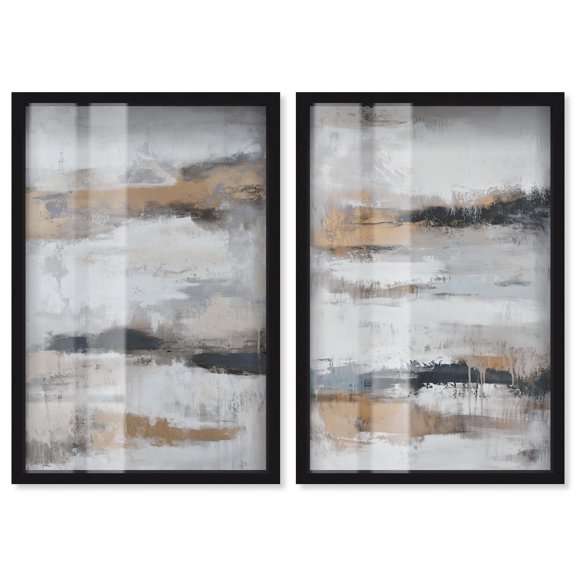 Stratified Slice Duo Shadowbox Print Abstract Wall Decor Set by Art Remedy, Black Frame, 16 x 24
