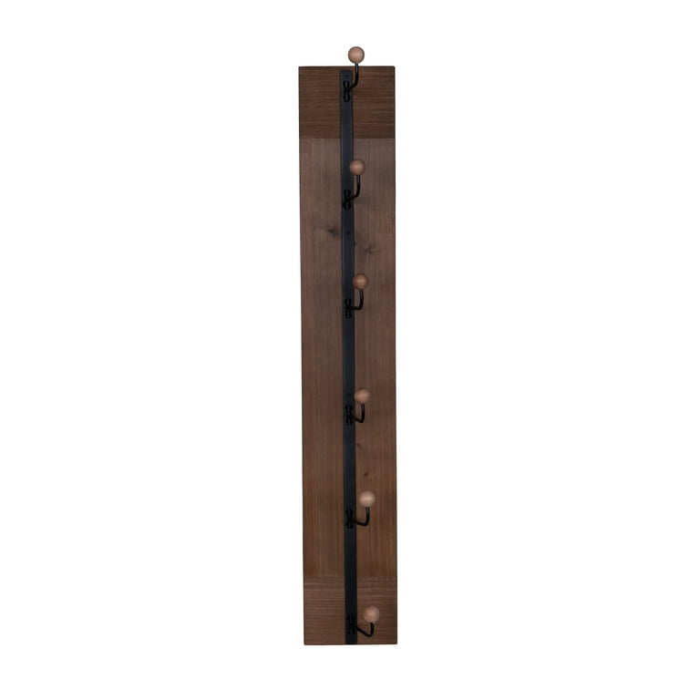 Stratton Home Decor 36 Vertical Mounted Wall Hook with Dark Brown Wood and  Matte Black Finish - Storage for Coats, Hats, Scarves - Decorative and