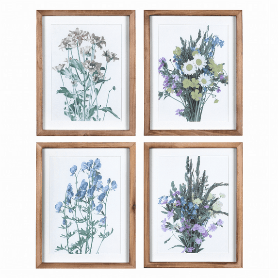 Stratton Home Decor Farmhouse Set of 4 Multicolor Wildflowers Framed Wall Art