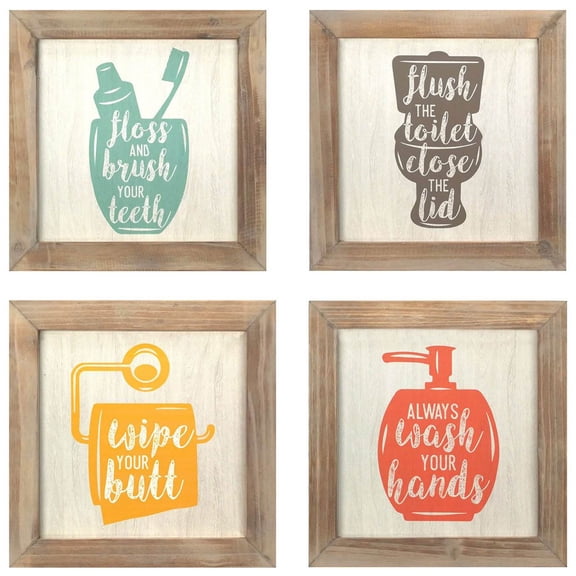 Stratton Home Decor "Floss, Flush, Wipe, Wash" Cute Decorative Bathroom Wall Art