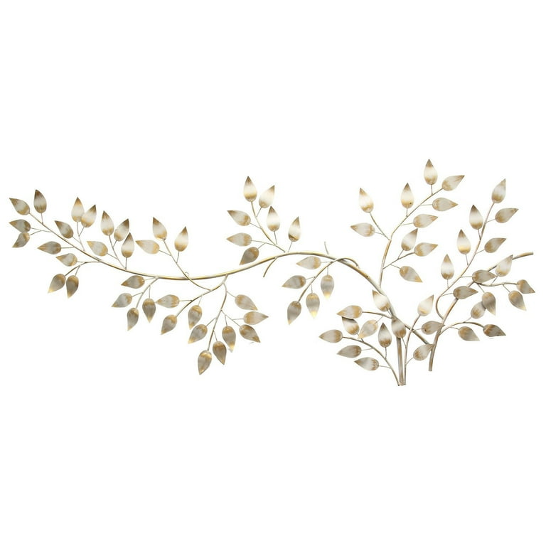 60 inch Gold Brushed Flowing Leaves Wall Decor, Size: 28