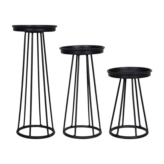 Stratton Home Decor Modern Farmhouse Metal Pillar Candle Holders, Black, 3 Pieces