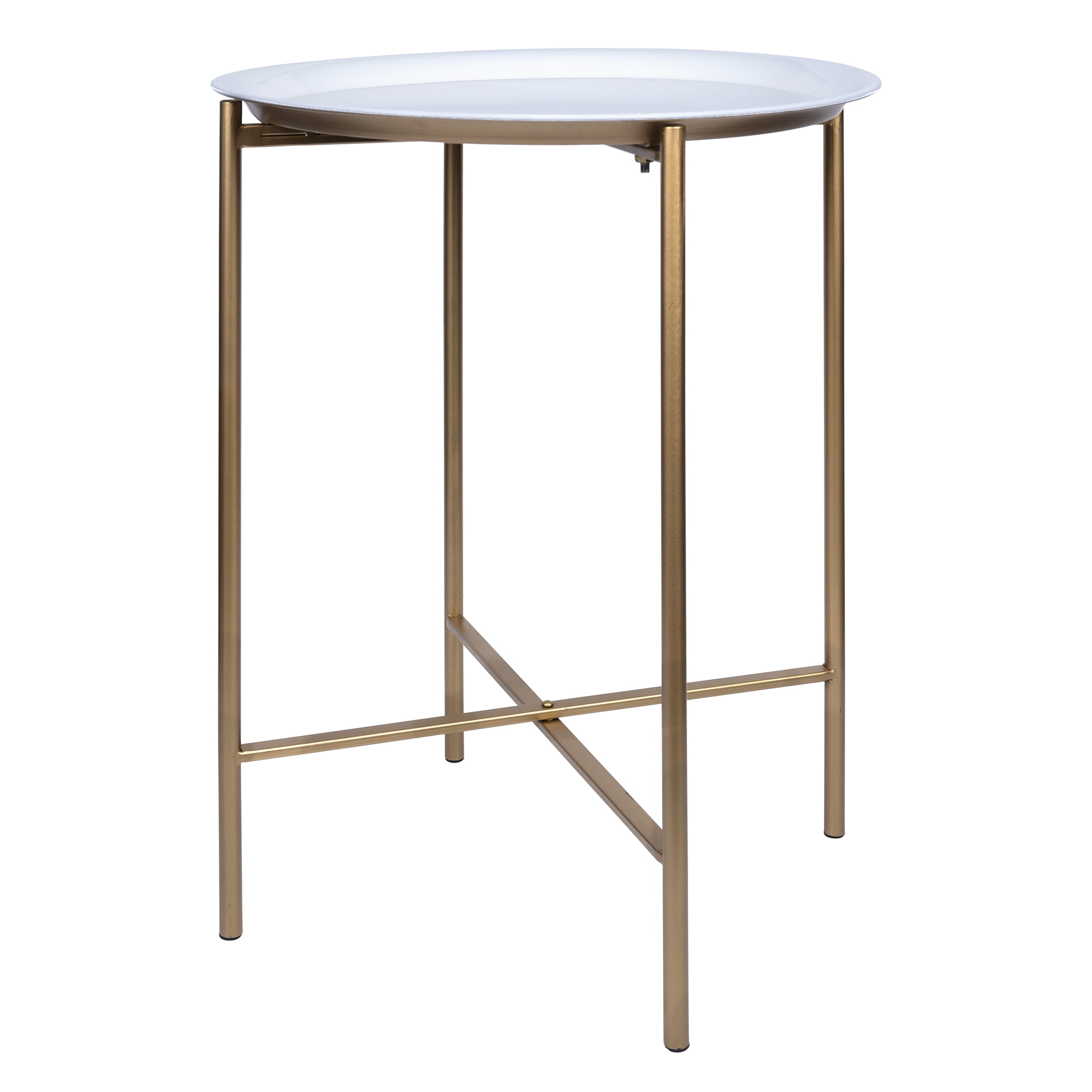 Stratton Home Decor Modern Round Metal End Table, White and Gold