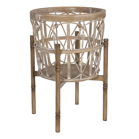 Stratton Home Decor Round Natural Woven Bamboo Planter with Stand