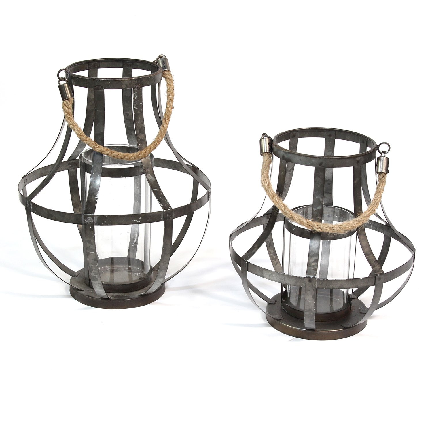 Stratton Home Decor Set of 2 Metal Lanterns - Walmart.com - Metal Lanterns Home Decor